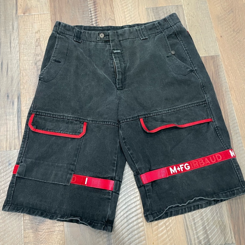 Vintage Marithe Francois Girbaud Shorts Black Red Baggy Shuttle Tape Cargo 40